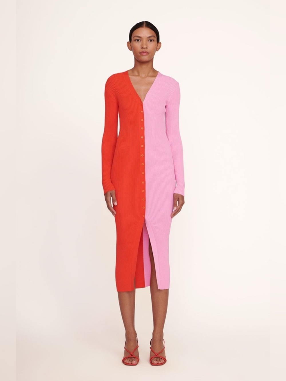 Staud Shoko Colorblock Sweater Dress In Red and Pink Size XS